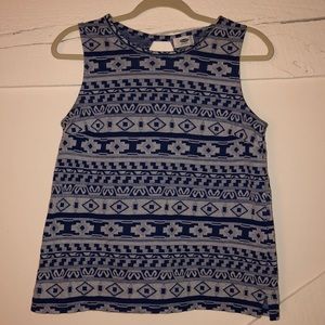 Old Navy Blue and White Patterned Blouse
